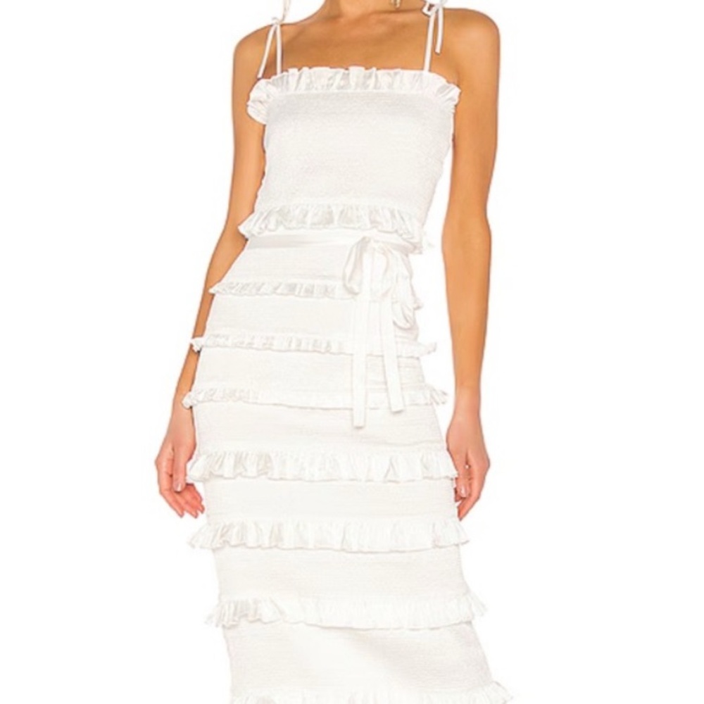 V. Chapman White Ruffle Midi Dress